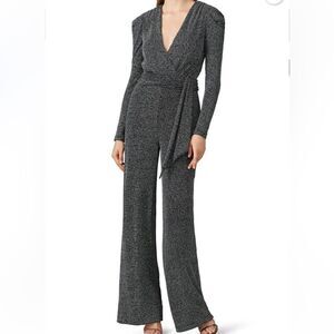 Jonathan Simkhai Black Glitter Wide Leg Formal Jumpsuit | Size 14